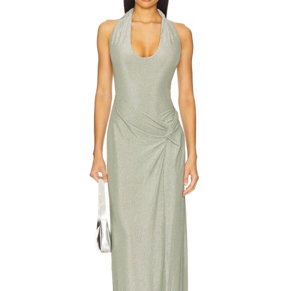 Angelina Maxi Dress Sage Green Shine - Wedding Guest Dress - Picture 1 of 9